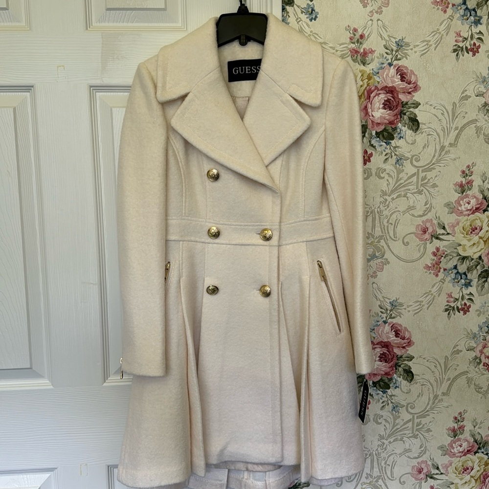 NWT GUESS Double Breasted Wool Blend Coat